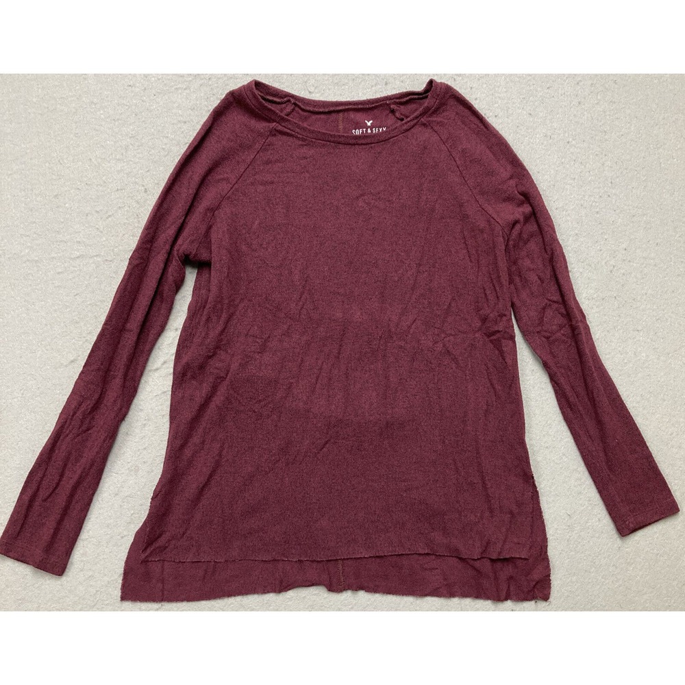 Women's American Eagle Soft & Sexy Plush Maroon Long Sleeve Shirt Size XS